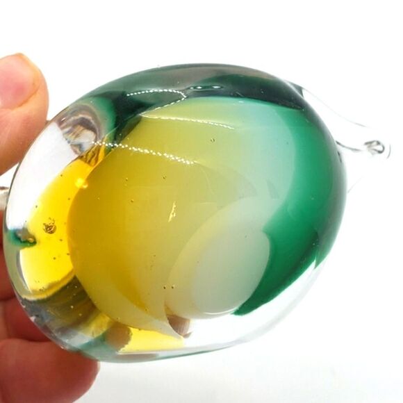Murano Sommerso Vintage Green White Yellow Art Glass Duck Figurine Paperweight - Picture 16 of 16